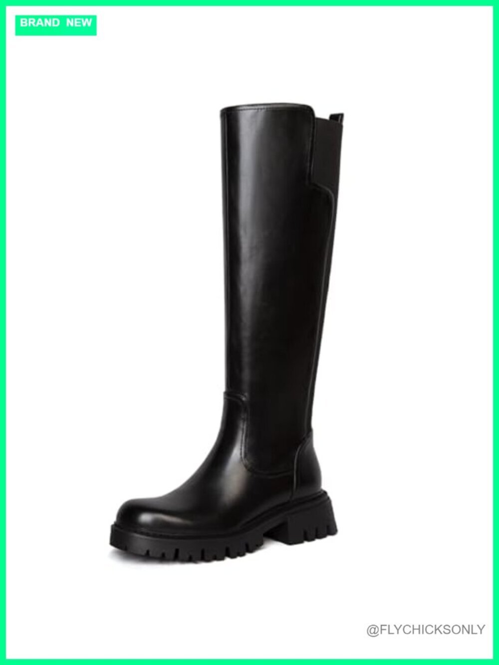 Knee High Boots Chunky Heel Stretch Round Toe Side Zip